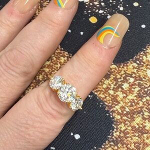4ct Moissanite Gold Tone Trio Stone Ring